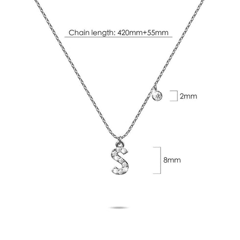 Solid 925 Sterling Silver Initial Crystal Personalised Alphabet Letter Necklace Silver
